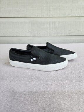 VANS Classic Slip-On Perf Black Leather Classic Shoes Men SZ 8.5 Women 10